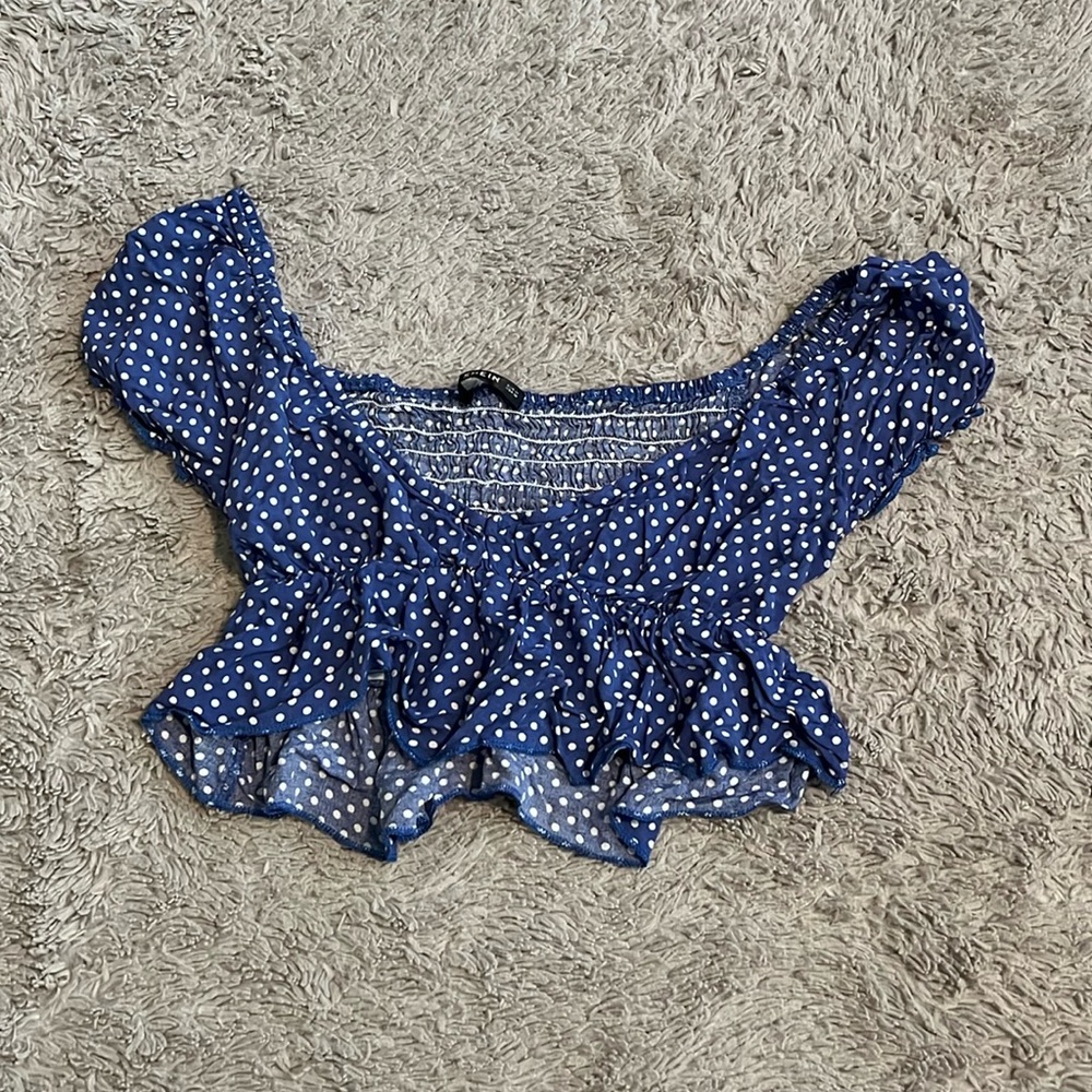 Blue Polka Dot Crop Top